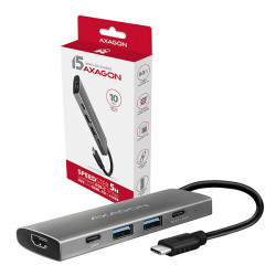 AXAGON HMC-5G2, USB-C 3.2 Gen 2 10 Gb/s hub,porty HDMI 4K/30Hz + 2x USB-A + 2x USB-C, PD 60W, kabel