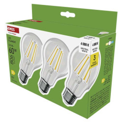 LED iarovka Filament A60 / E27 / 5,9 W (60 W) / 806 lm / Neutrlna biela 3ks