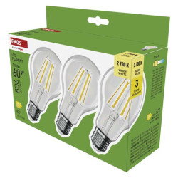 LED iarovka Filament A60 / E27 / 5,9 W (60 W) / 806 lm / Tepl biela 3ks